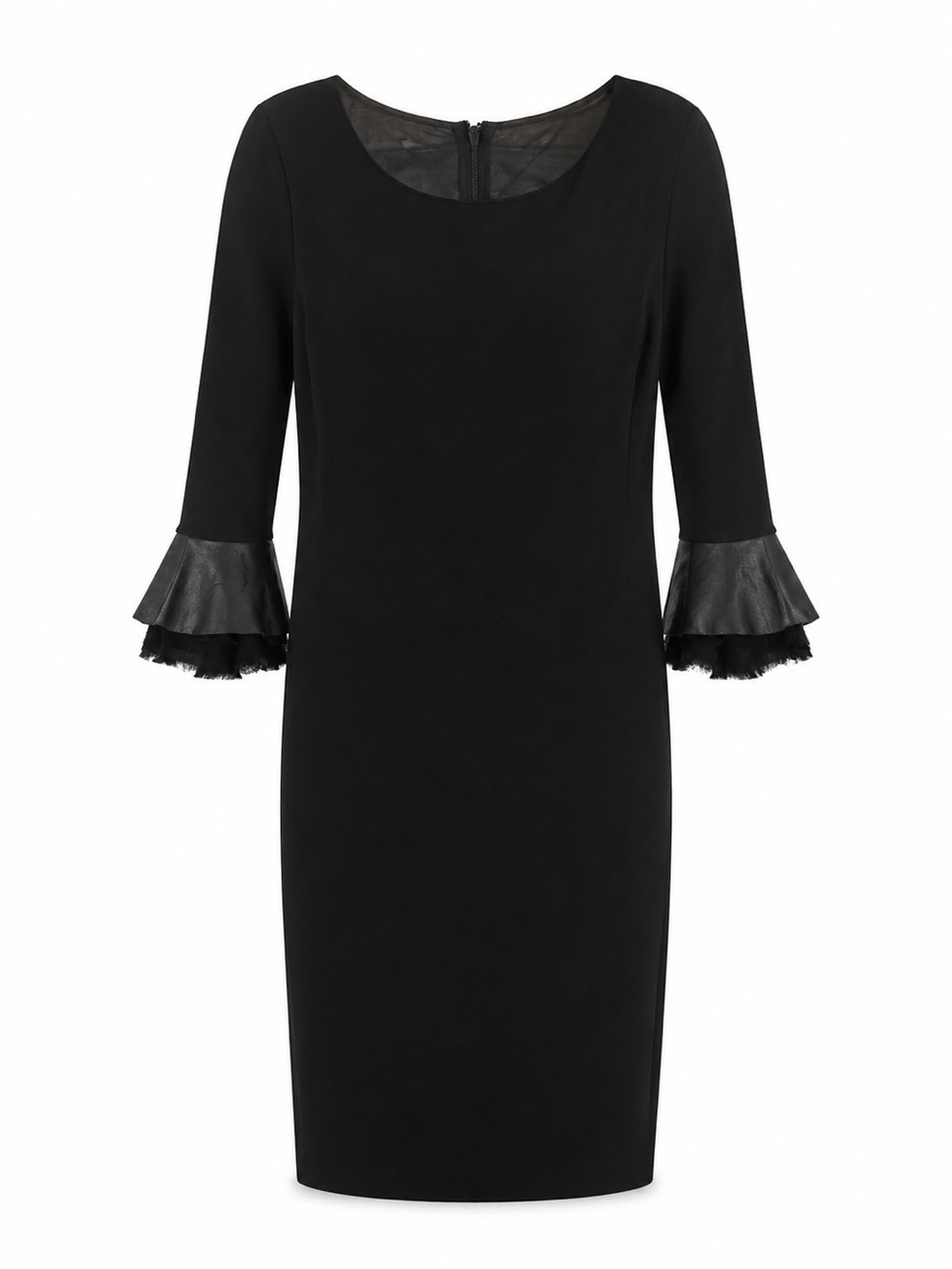 Alice + Olivia Black Sheath Dress Leather Ruffle Cuffs